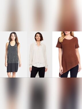 Lot of 3 Eileen Fisher Bundle Sz S Silk Sequin Dress Silk Cotton Shirts Resell